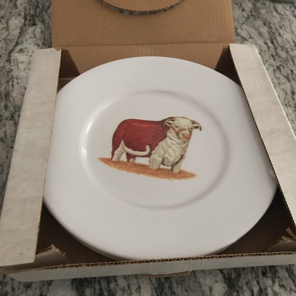 Waverly Line Vintage Melamine Hereford Bull Plates - Picture 5 of 6